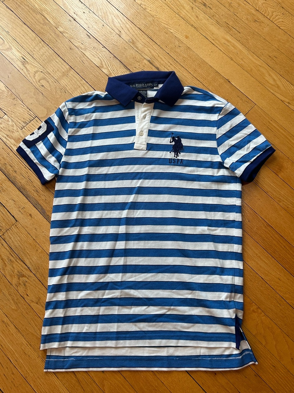 U.S. Polo Assn. Men's Blue & White Striped Polo Shirt Size USM